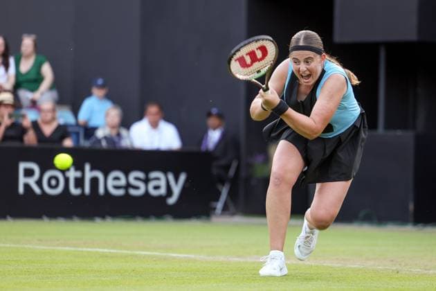 Mandatory Credit: Photo by Ryan Browne Shutterstock (13977104ce) Jelena Ostapenko of Latvia during her round of 16 match. Rothesay Classic, Day Four, Tennis, Edgbaston Priory Club, Birmingham, UK - 22 Jun 2023 Rothesay Classic, Day Four, Tennis, Edgbaston Priory Club, Birmingham, UK - 22 Jun 2023 Copyright: xRyanxBrowne Shutterstockx 13977104ce