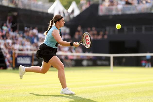 Mandatory Credit: Photo by Ryan Browne Shutterstock (13977104cc) Jelena Ostapenko of Latvia during her round of 16 match. Rothesay Classic, Day Four, Tennis, Edgbaston Priory Club, Birmingham, UK - 22 Jun 2023 Rothesay Classic, Day Four, Tennis, Edgbaston Priory Club, Birmingham, UK - 22 Jun 2023 Copyright: xRyanxBrowne Shutterstockx 13977104cc