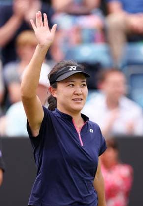 Mandatory Credit: Photo by Ryan Browne Shutterstock (13977105ah) Lin Zhu of China celebrates during her quarter-final match. Rothesay Classic, Day Five, Tennis, Edgbaston Priory Club, Birmingham, UK - 23 Jun 2023 Rothesay Classic, Day Five, Tennis, Edgbaston Priory Club, Birmingham, UK - 23 Jun 2023 Copyright: xRyanxBrowne Shutterstockx 13977105ah