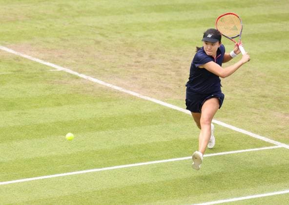 Mandatory Credit: Photo by Ryan Browne Shutterstock (13977105aj) Lin Zhu of China celebrates during her quarter-final match. Rothesay Classic, Day Five, Tennis, Edgbaston Priory Club, Birmingham, UK - 23 Jun 2023 Rothesay Classic, Day Five, Tennis, Edgbaston Priory Club, Birmingham, UK - 23 Jun 2023 Copyright: xRyanxBrowne Shutterstockx 13977105aj