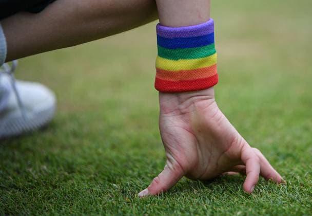 23rd June 2023; Edgbaston Priory Club, Birmingham, England: Rothesay Classic Birmingham, Day 5; A ballboy with a rainbow sweatband  ActionPlus12522688 GodfreyxPitt