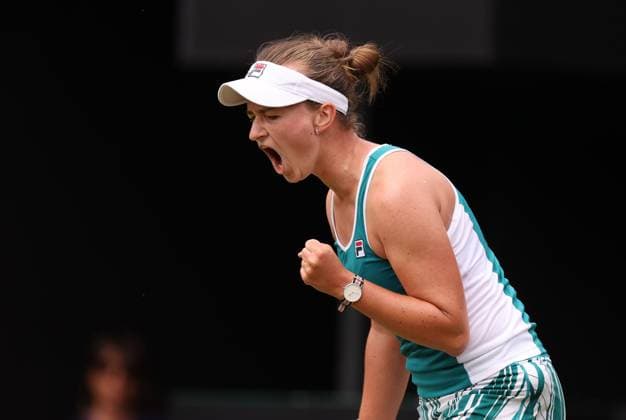 Mandatory Credit: Photo by Ryan Browne Shutterstock (13977107ad) Barbora Krejcikova of the Czech Republic celebrates winning her Semi-Final match. Rothesay Classic, Day Six, Tennis, Edgbaston Priory Club, Birmingham, UK - 24 Jun 2023 Rothesay Classic, Day Six, Tennis, Edgbaston Priory Club, Birmingham, UK - 24 Jun 2023 Copyright: xRyanxBrowne Shutterstockx 13977107ad