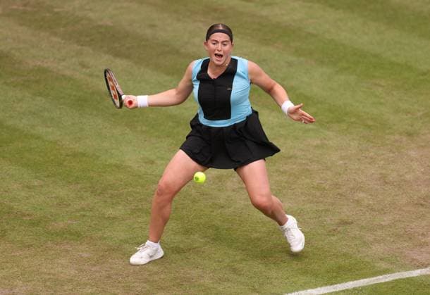 Mandatory Credit: Photo by Ryan Browne Shutterstock (13977107bn) Jelena Ostapenko of Latvia during her Semi-Final match. Rothesay Classic, Day Six, Tennis, Edgbaston Priory Club, Birmingham, UK - 24 Jun 2023 Rothesay Classic, Day Six, Tennis, Edgbaston Priory Club, Birmingham, UK - 24 Jun 2023 Copyright: xRyanxBrowne Shutterstockx 13977107bn