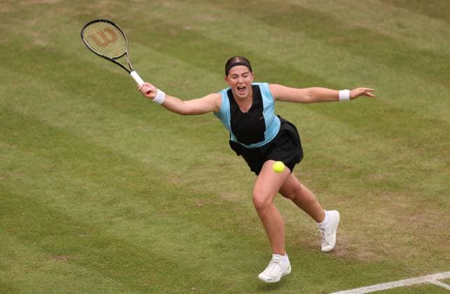 Mandatory Credit: Photo by Ryan Browne Shutterstock (13977107bo) Jelena Ostapenko of Latvia during her Semi-Final match. Rothesay Classic, Day Six, Tennis, Edgbaston Priory Club, Birmingham, UK - 24 Jun 2023 Rothesay Classic, Day Six, Tennis, Edgbaston Priory Club, Birmingham, UK - 24 Jun 2023 Copyright: xRyanxBrowne Shutterstockx 13977107bo