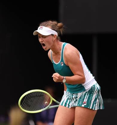 Mandatory Credit: Photo by Ryan Browne Shutterstock (13977107ck) Barbora Krejcikova of the Czech Republic celebrates winning her Semi-Final match. Rothesay Classic, Day Six, Tennis, Edgbaston Priory Club, Birmingham, UK - 24 Jun 2023 Rothesay Classic, Day Six, Tennis, Edgbaston Priory Club, Birmingham, UK - 24 Jun 2023 Copyright: xRyanxBrowne Shutterstockx 13977107ck