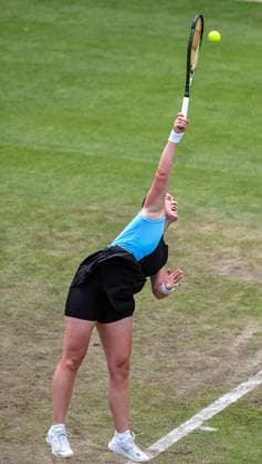 24th June 2023; Edgbaston Priory Club, Birmingham, England: Rothesay Classic Birmingham, Day 6; Jelena Ostapenko (LAT) serves to Anastasia Popatova (rus)  ActionPlus12523328 GodfreyxPitt