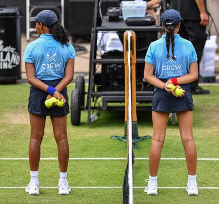 24th June 2023; Edgbaston Priory Club, Birmingham, England: Rothesay Classic Birmingham, Day 6; Ballgirls waiting to give the players the balls for the warm up  ActionPlus12523323 GodfreyxPitt