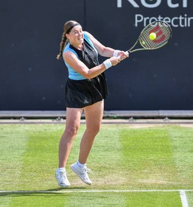 24th June 2023; Edgbaston Priory Club, Birmingham, England: Rothesay Classic Birmingham, Day 6; Jelena Ostapenko (LAT) hits a backhand return to Anastasia Popatova (rus)  ActionPlus12523342 GodfreyxPitt