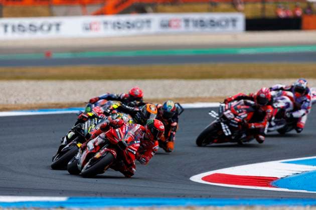 Sport Themen der Woche KW25 Sport Bilder des Tages 24th June 2023; TT Circuit Assen, Drenthe, Netherlands; 2023 Dutch MotoGP, Qualifying Day; Start of the sprint race at the Dutch MotoGP with Francesco Bagnaia, Ducati Lenovo Team in the lead  ActionPlus12523357 StephenxBlackberry