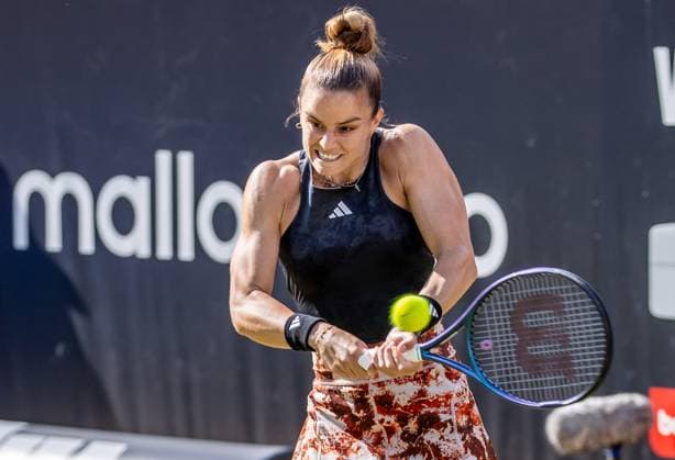 Berlin, 24 06 23, Tennis Grass Court Championships Berlin at Steffi Graf Stadium Women, Singles, Semi Final, Maria Sakkari GRE vs Donna Vekic CRO Maria Sakkari returns the ball bett1open 2023 Grass Court Championships Berlin