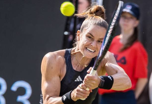 Berlin, 24 06 23, Tennis Grass Court Championships Berlin at Steffi Graf Stadium Women, Singles, Semi Final, Maria Sakkari GRE vs Donna Vekic CRO Maria Sakkari returns the ball bett1open 2023 Grass Court Championships Berlin