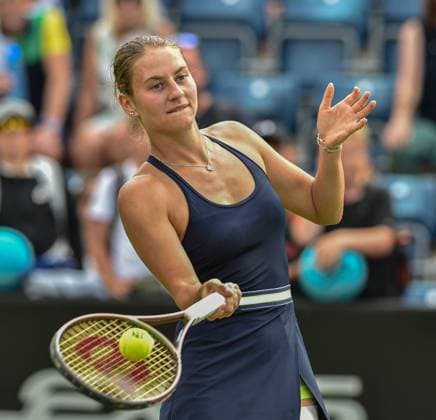 24th June 2023; Edgbaston Priory Club, Birmingham, England: Rothesay Classic Birmingham, Day 6; Womens doubles semi-final; Marta Kostyuk (UKR) plays a drop volley in her doubles semi-finalagainst Magda Linette (POL) and Bernarda Pera (USA) 6-3 6-4  ActionPlus12523476 GodfreyxPitt