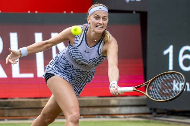 Berlin, 24 06 23, Tennis Grass Court Championships Berlin at Steffi Graf Stadium women, singles, semifinals, Alexandrova Russia Kvitova Czech Republic Petra Kvitova Czech Republic returns a ball bett1open 2023 Grass Court Championships Berlin
