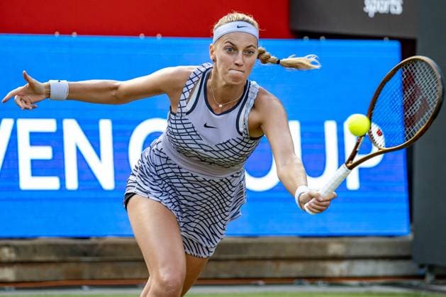 Berlin, 24 06 23, Tennis Grass Court Championships Berlin at Steffi Graf Stadium women, singles, semifinals, Alexandrova Russia Kvitova Czech Republic Petra Kvitova Czech Republic returns a ball bett1open 2023 Grass Court Championships Berlin