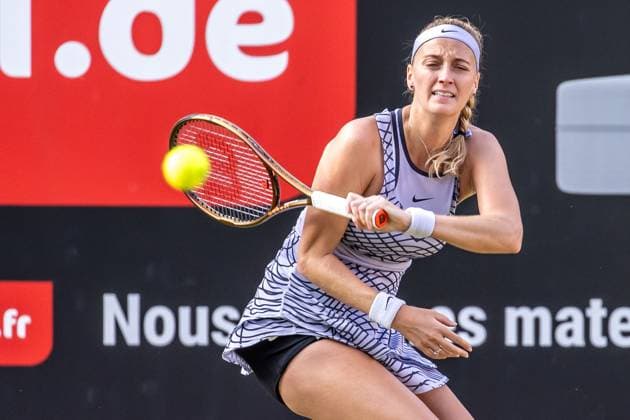 Berlin, 24 06 23, Tennis Grass Court Championships Berlin at Steffi Graf Stadium women, singles, semifinals, Alexandrova Russia Kvitova Czech Republic Petra Kvitova Czech Republic returns a ball bett1open 2023 Grass Court Championships Berlin