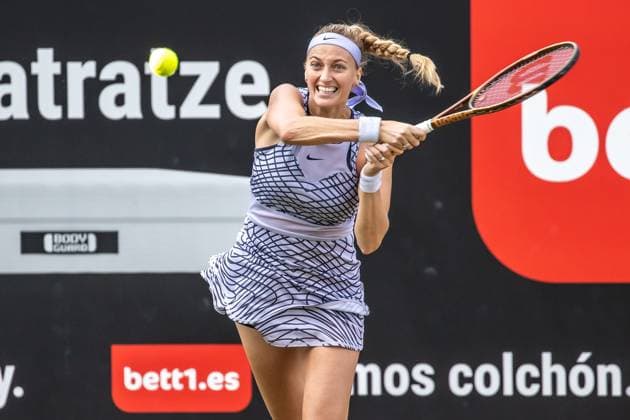 Berlin, 24 06 23, Tennis Grass Court Championships Berlin at Steffi Graf Stadium women, singles, semifinals, Alexandrova Russia Kvitova Czech Republic Petra Kvitova Czech Republic returns a ball bett1open 2023 Grass Court Championships Berlin