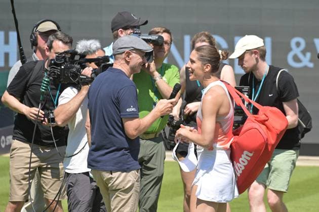 25 06 2023, xbrx, tennis Bad Homburg Open WTA 250, emspor, v l farewell match Petkovic, Andrea GER , Petkovic, Andrea GER , interview, being interviewed Bad Homburg.