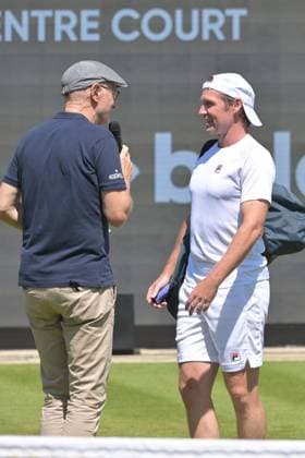 25 06 2023, xbrx, tennis Bad Homburg Open WTA 250, emspor, v l farewell match Petkovic, Andrea GER , Schuettler, Rainer GER , interview, will be interviewed Bad Homburg