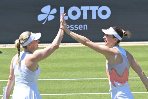 25 06 2023, xbrx, Tennis Bad Homburg Open WTA 250, emspor, v l farewell match Petkovic, Andrea GER , Kerber, Angelique GER , Petkovic, Andrea GER , Kerber, Angelique GER Bad Homburg