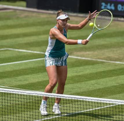 25th June 2023; Edgbaston Priory Club, Birmingham, England: Rothesay Classic Birmingham, Day 7; Singles Final; Barbora Krejcikova (CZE) volleys at the net  ActionPlus12523684 GodfreyxPitt
