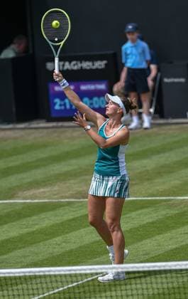 25th June 2023; Edgbaston Priory Club, Birmingham, England: Rothesay Classic Birmingham, Day 7; Singles Final; Barbora Krejcikova (CZE) returns a high ball  ActionPlus12523685 GodfreyxPitt