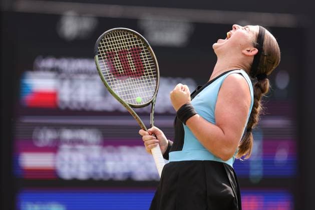 Mandatory Credit: Photo by Ryan Browne Shutterstock (13977110w) Jelena Ostapenko of Latvia celebrates winning the Rothesay Classic Trophy. Rothesay Classic, Day Seven, Tennis, Edgbaston Priory Club, Birmingham, UK - 25 Jun 2023 Rothesay Classic, Day Seven, Tennis, Edgbaston Priory Club, Birmingham, UK - 25 Jun 2023  Copyright: xRyanxBrowne Shutterstockx 13977110w
