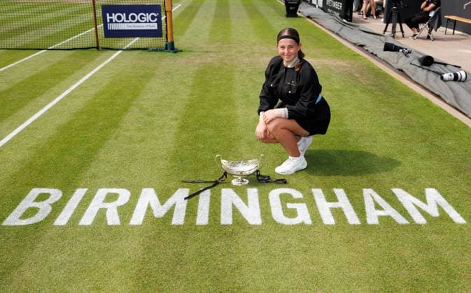 Mandatory Credit: Photo by Ryan Browne Shutterstock (13977110ae) Jelena Ostapenko of Latvia poses with the Rothesay Classic Trophy. Rothesay Classic, Day Seven, Tennis, Edgbaston Priory Club, Birmingham, UK - 25 Jun 2023 Rothesay Classic, Day Seven, Tennis, Edgbaston Priory Club, Birmingham, UK - 25 Jun 2023  Copyright: xRyanxBrowne Shutterstockx 13977110ae