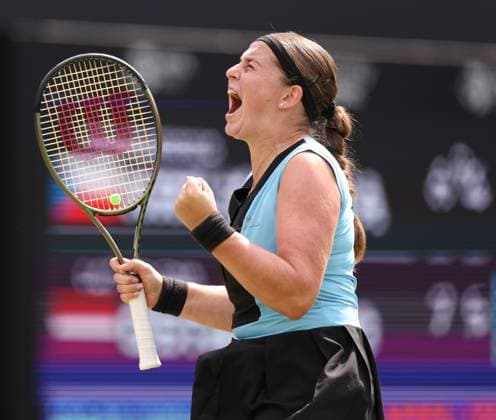 Mandatory Credit: Photo by Ryan Browne Shutterstock (13977110af) Jelena Ostapenko of Latvia celebrates winning the Rothesay Classic Trophy. Rothesay Classic, Day Seven, Tennis, Edgbaston Priory Club, Birmingham, UK - 25 Jun 2023 Rothesay Classic, Day Seven, Tennis, Edgbaston Priory Club, Birmingham, UK - 25 Jun 2023 Copyright: xRyanxBrowne Shutterstockx 13977110af