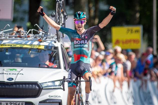 Emmanuel Buchmann GER Team BORA hansgrohe wins the title of German champion road race professionals Action Racing scene landscape horizontal Event Event German championships road race elite men Donaueschingen to Bad Dürrheim 215 0 km Location Bas Dürrheim Region Baden Württemberg Country Country Germany Germany Date Date 25 06 2023 Stiehl Photography