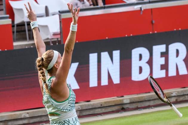 Petra Kvitova tennis player, jubilation, joy, victory, throws the racket, GER, Berlin, final, Tennis bett1open, WTA 500, season 2022 2023, 25 06 23, 2023, Steffi Graf Stadium, GER, Berlin, final, Tennis bett1open, WTA 500, season 2022 2023, 25 06 23, 2023, Steffi Graf Stadium, Photo Eibner Pressefoto Uwe Koch Berlin Copyright: xEibner-Pressefoto UwexKochx EP_UKH