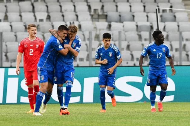 UEFA European Under-21 Championship Group D: Switzerland U21, U 21 vs Italy U21 Players of Italy celebrating during UEFA European Under-21 Championship Group D: Switzerland U21 vs Italy U21, disputed on Cluj Arena, 25 June 2023 Cluj-Napoca Cluj Arena Romania Copyright: xAncaxTepeix