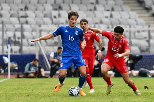 UEFA European Under-21 Championship Group D: Switzerland U21, U 21 vs Italy U21 Edoardo Bove and Zeki Amdouni in action during UEFA European Under-21 Championship Group D: Switzerland U21 vs Italy U21, disputed on Cluj Arena, 25 June 2023 Cluj-Napoca Cluj Arena Romania Copyright: xAncaxTepeix