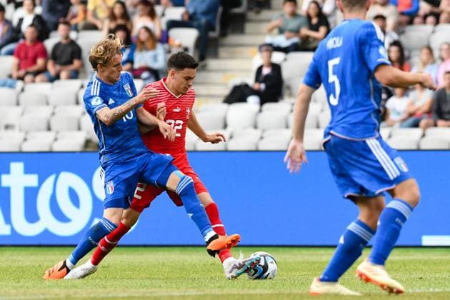 UEFA European Under-21 Championship Group D: Switzerland U21, U 21 vs Italy U21 Fabian Rieder and NicolÃ² Rovella in action during UEFA European Under-21 Championship Group D: Switzerland U21 vs Italy U21, disputed on Cluj Arena, 25 June 2023 Cluj-Napoca Cluj Arena Romania Copyright: xAncaxTepeix