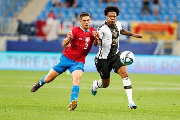 UEFA U21 European Football Championship, Germany Czech Republic, 2 group match, 25 06 2023, Adjarabet Arena, Batumi Jessic NGANKAM 20, Germany, Hertha BSC in duel with Robin HRANAC 3, Czech Republic , UEFA U21 European Football Championship in Romania and Georgia, Germany Czech Republic, 2 group match, 25 06 2023, Adjarabet Arena, Batumi Copyright: xBEAUTIFULxSPORTS Meuselx