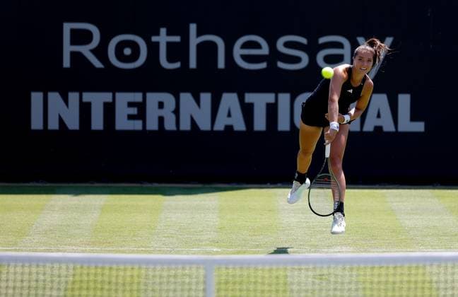 25th June 2023; Devonshire Park, Eastbourne, East Sussex, England: Rothesay International Eastbourne, Qualifying Round 2; Jodie Burrage (GBR) serves to Jasmine Paolini (ITA)  ActionPlus12523869 HongboxChen