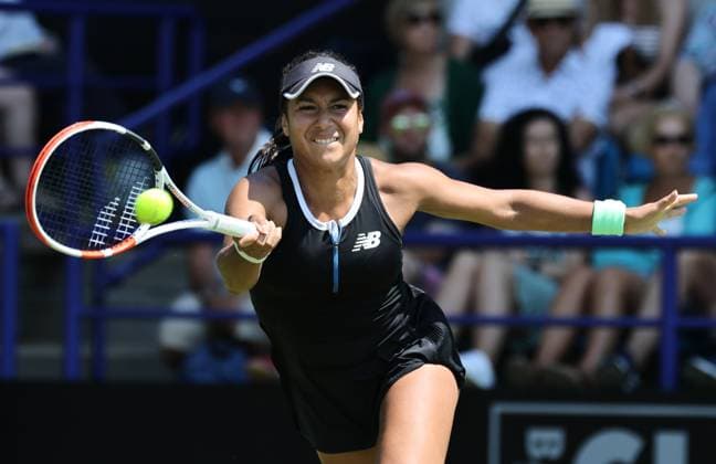 25th June 2023; Devonshire Park, Eastbourne, East Sussex, England: Rothesay International Eastbourne, Qualifying Round 2; Heather Watson (GBR) plays a forehand against Camila Osorio (COL) in the qualifying round 2 match  ActionPlus12523885 HongboxChen