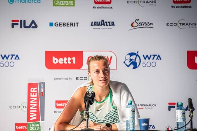 Bett1 Open WTA 500 Berlin, 24 06 2023 Petra Kvitova Czech Republic at the press conference after the match Bett1 Open Final WTA 500 Steffi Graf Stadium, Rot Weiss Tennis Club, Berlin, 24 06 2023 Bett1Open Copyright: xBEAUTIFULxSPORTS LucianoxLimax
