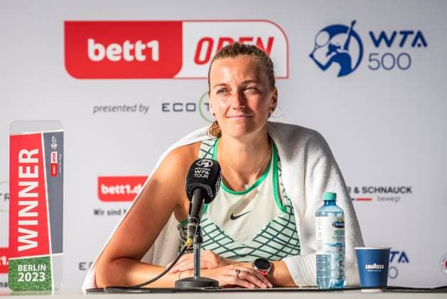 Bett1 Open WTA 500 Berlin, 24 06 2023 Petra Kvitova Czech Republic at the press conference after the match Bett1 Open Final WTA 500 Steffi Graf Stadium, Rot Weiss Tennis Club, Berlin, 24 06 2023 Bett1Open Copyright: xBEAUTIFULxSPORTS LucianoxLimax