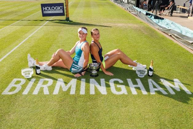 Mandatory Credit: Photo by Ryan Browne Shutterstock (13977110be) Barbora Krejikova and Marta Kostyuk pose after winning the Women s Doubles Final of the Rothesay Classic. Rothesay Classic, Day Seven, Tennis, Edgbaston Priory Club, Birmingham, UK - 25 Jun 2023 Rothesay Classic, Day Seven, Tennis, Edgbaston Priory Club, Birmingham, UK - 25 Jun 2023 Copyright: xRyanxBrowne Shutterstockx 13977110be