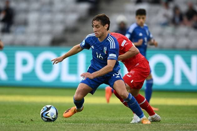 Edoardo Bove (Italy U21, U 21 Fabian Rieder (Switzerland U21) during the UEFA Under 21 Championship Georgia-Romania 2023 match between Switzerland 2-3 Italy at Cluj Arena on June 25, 2023 in Cluj-Napoca, Romania. Noxthirdxpartyxsales  (222671940)