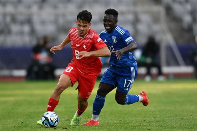 Ardon Jashari (Switzerland U21, U 21 Wilfried Gnonto (Italy U21) during the UEFA Under 21 Championship Georgia-Romania 2023 match between Switzerland 2-3 Italy at Cluj Arena on June 25, 2023 in Cluj-Napoca, Romania. Noxthirdxpartyxsales  (222671944)
