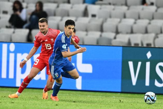Fabiano Parisi (Italy U21, U 21 Darian Males (Switzerland U21) during the UEFA Under 21 Championship Georgia-Romania 2023 match between Switzerland 2-3 Italy at Cluj Arena on June 25, 2023 in Cluj-Napoca, Romania. Noxthirdxpartyxsales  (222672046)
