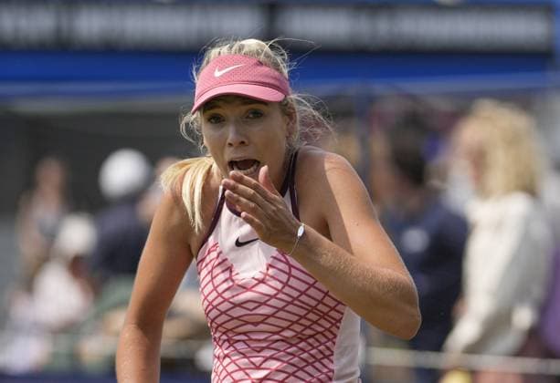 Mandatory Credit: Photo by Dave Shopland Shutterstock (13984422n) Great Britain s Number one Katie Boulter reacts to stray ball hitting photographer in the groin area as she practices at Eastbourne for her match tomorrow. Rothesay International Eastbourne, Tennis, Day One, Devonshire Park, Eastbourne, UK - 26 Jun 2023 Rothesay International Eastbourne, Tennis, Day One, Devonshire Park, Eastbourne, UK - 26 Jun 2023 Copyright: xDavexShopland Shutterstockx 13984422n