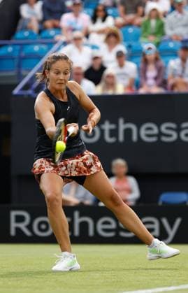 26th June 2023; Devonshire Park, Eastbourne, East Sussex, England: Rothesay International Eastbourne, Day 1, Daria Kasatkina plays a forehand against Anhelina Kalinina (UKR)  ActionPlus12524293 HongboxChen