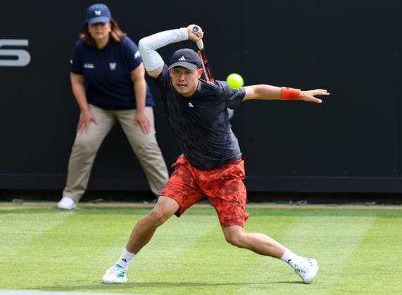 26th June 2023; Devonshire Park, Eastbourne, East Sussex, England: Rothesay International Eastbourne, Day 1; Yibing Wu (CHN) plays a forehand against Miomir Kecmanovic (SRB)  ActionPlus12524324 HongboxChen