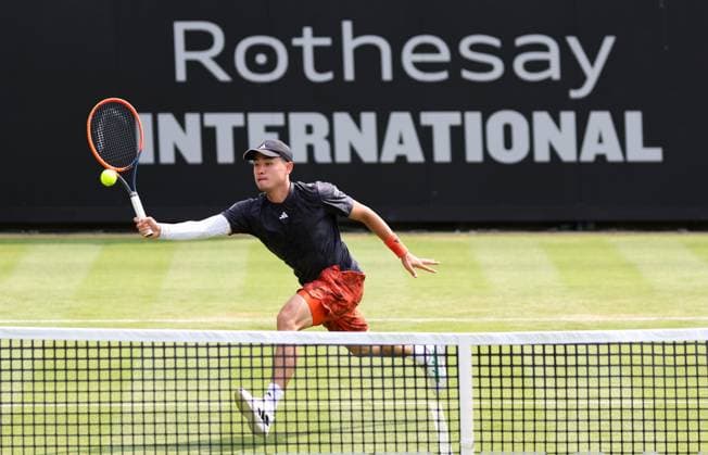 26th June 2023; Devonshire Park, Eastbourne, East Sussex, England: Rothesay International Eastbourne, Day 1; Yibing Wu (CHN) plays a forehand against Miomir Kecmanovic (SRB)  ActionPlus12524327 HongboxChen