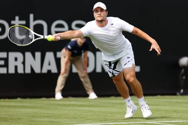 26th June 2023; Devonshire Park, Eastbourne, East Sussex, England: Rothesay International Eastbourne, Day 1; Miomir Kecmanovic (SRB) plays a forehand against Yibing Wu (CHN)  ActionPlus12524280 HongboxChen