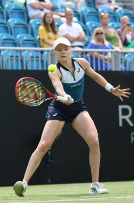 26th June 2023; Devonshire Park, Eastbourne, East Sussex, England: Rothesay International Eastbourne, Day 1, Harriet Dart (GBR) plays a forehand against Shuai Zhang (CHN)  ActionPlus12524313 HongboxChen