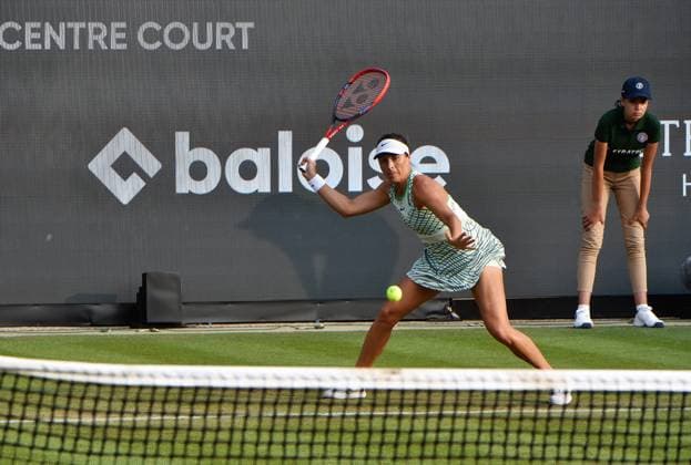 26 06 2023 Tennis, WTA, Bad Homburg Open 2023 Sixteenth final Iga Natalia SwiÄÖtek POL vs Tatjana Maria GER picture shows Tatjana Maria GER emspor, DFL regulations prohibit any use of photographs as image sequences and or quasi video