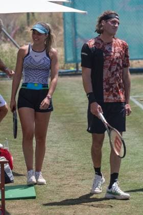 20230626 Mallorca Championships 2023 CALVIA, SPAIN JUNE 26 2023 Stefanos Tsitsipas of Greece, Apostolos Tsitsipas, Paula Badosa of Spain at Mallorca Championships 2023 on June 26, 2023 in Calvia, Santa Ponsa Country Club Calvia Baleares Spain